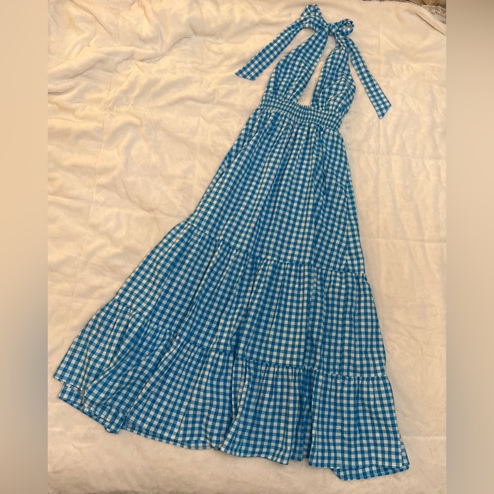 🦋 Hello Molly Blue Gingham Halter Maxi Dress - Picture 5 of 11